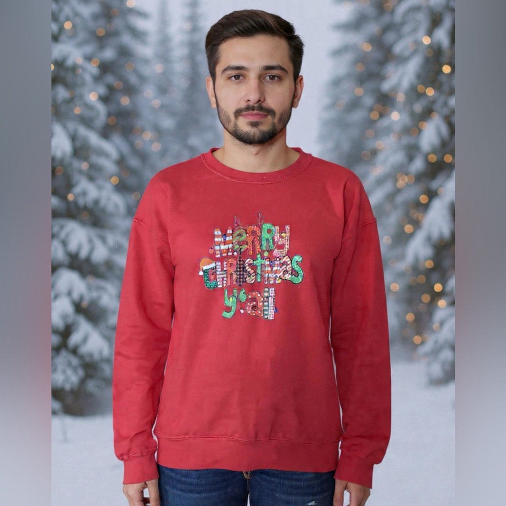 Unisex Red Holiday 'Merry Christmas Y'all' Crewneck Sweat Shirt